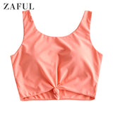 ZAFUL Women Pullover Swim Top Wire Free Scoop Neck Bikini Tops Solid Color Swimming Top 2020 Summer Sexy Swimwear Beach