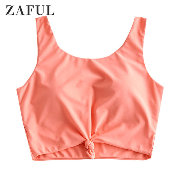 ZAFUL Women Pullover Swim Top Wire Free Scoop Neck Bikini Tops Solid Color Swimming Top 2020 Summer Sexy Swimwear Beach
