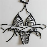2018 new sexy padded thong bottom bandage swimsuit  Halter Brazilian bikinis set Zebra push up women swimwear bathing suit