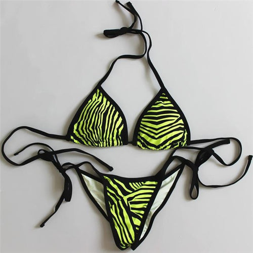 2018 new sexy padded thong bottom bandage swimsuit  Halter Brazilian bikinis set Zebra push up women swimwear bathing suit
