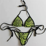 2018 new sexy padded thong bottom bandage swimsuit  Halter Brazilian bikinis set Zebra push up women swimwear bathing suit