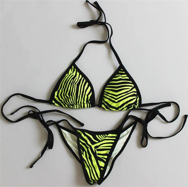 2018 new sexy padded thong bottom bandage swimsuit  Halter Brazilian bikinis set Zebra push up women swimwear bathing suit